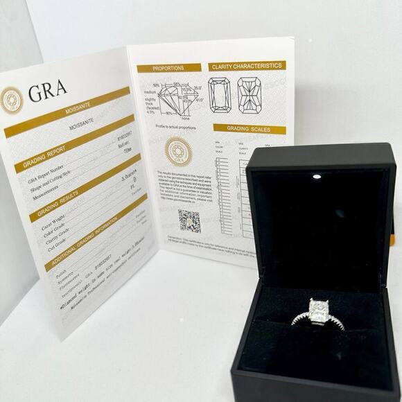 Moissanite Diamond Engagement Ring Radiant Cut 3 Ct 925 18K Gold Finish GRA - Picture 6 of 9